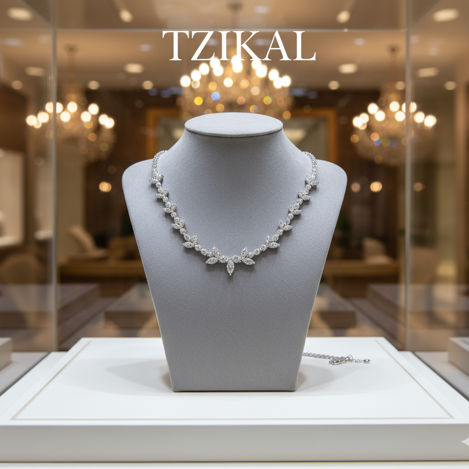 Collar de lujo con diamantes talla marquesa de 0,5 quilates para mujer