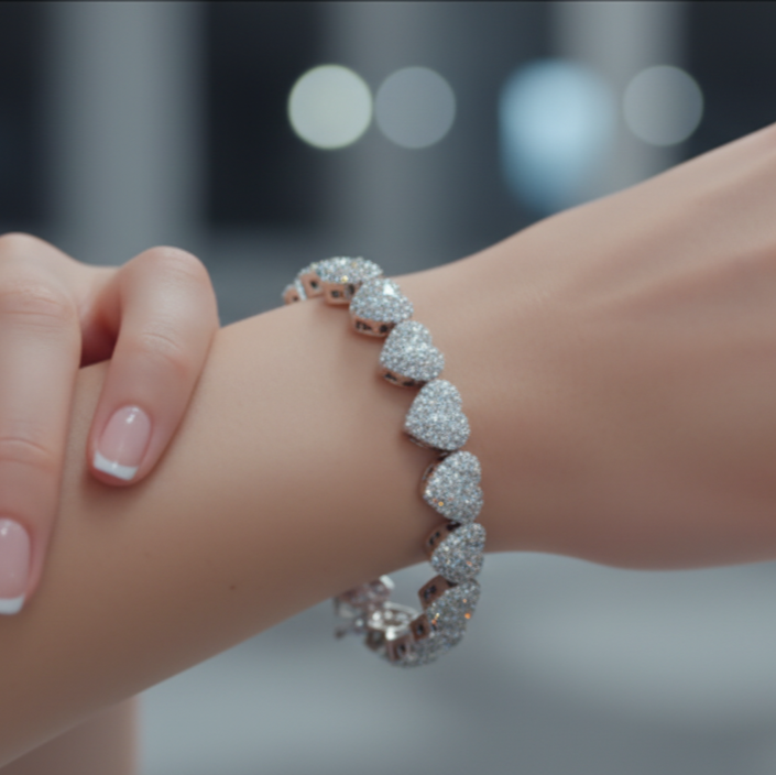 Pulsera con diseño de corazón con diamantes de moissanita VVS