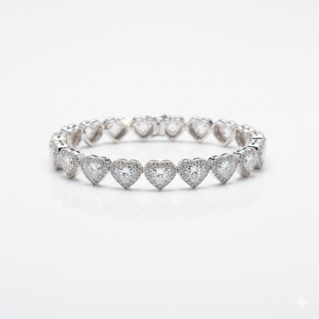 Pulsera con diseño de corazón con diamantes de moissanita VVS