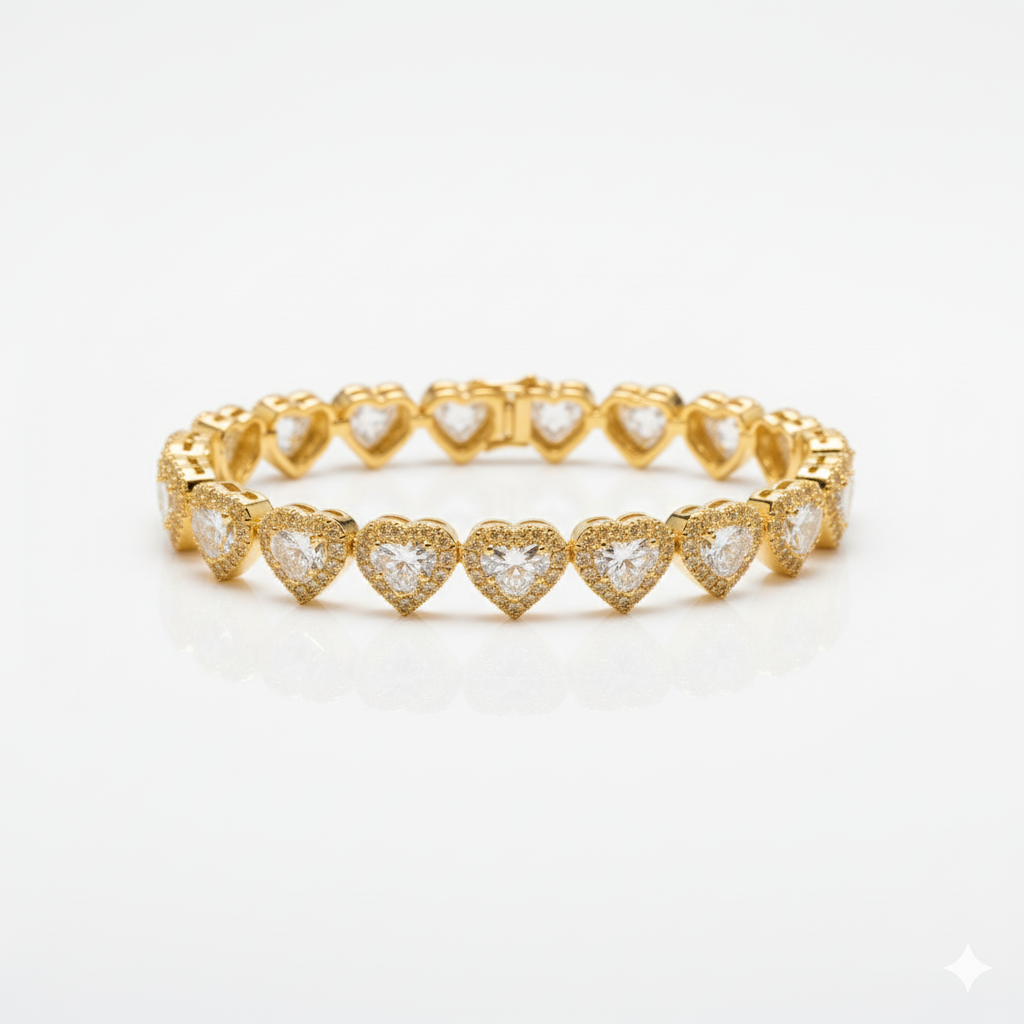 Pulsera con diseño de corazón con diamantes de moissanita VVS