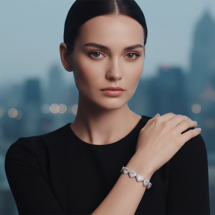 Pulsera con diseño de corazón con diamantes de moissanita VVS
