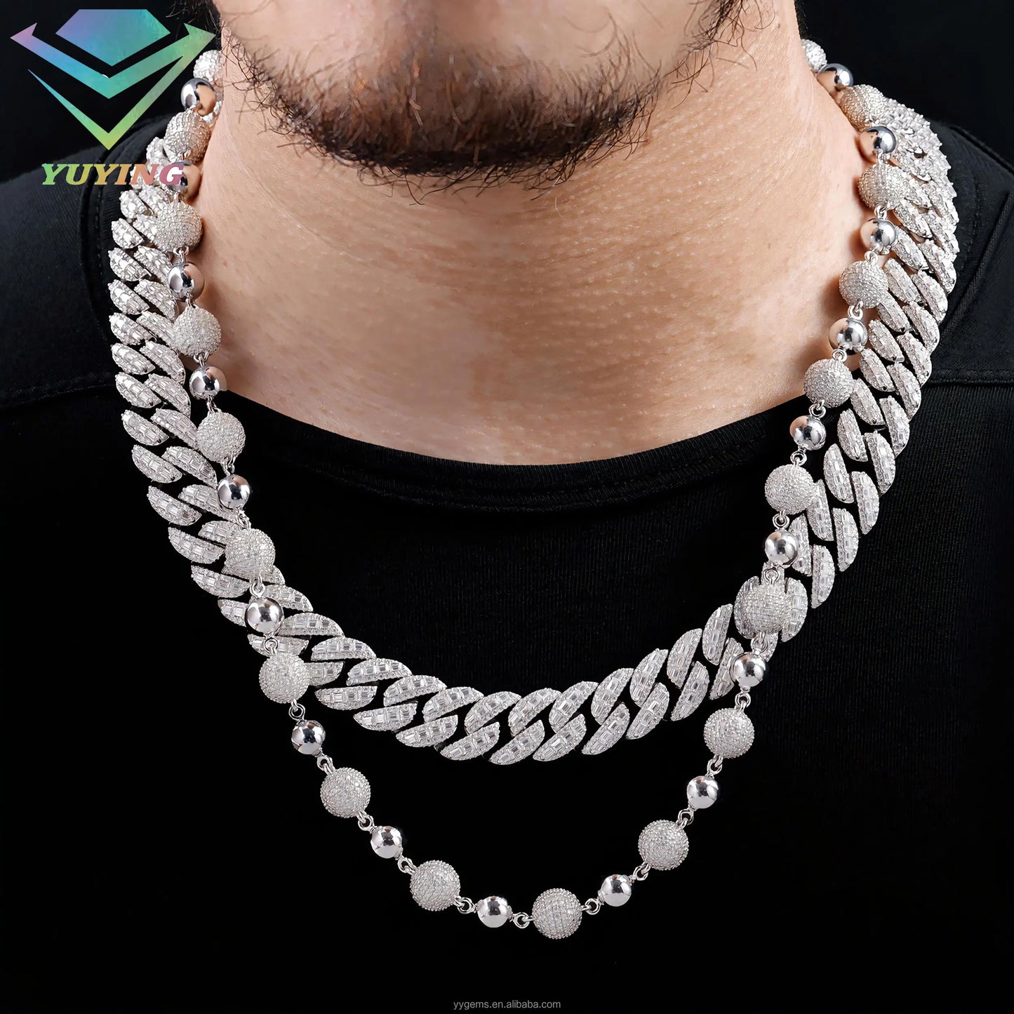 Collar de plata maciza 925 de 4 mm, 8 mm y 10 mm de ancho con moissanita