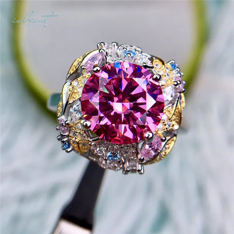 Anillo de compromiso de moissanita rosa, corte excelente de 3-5 ct