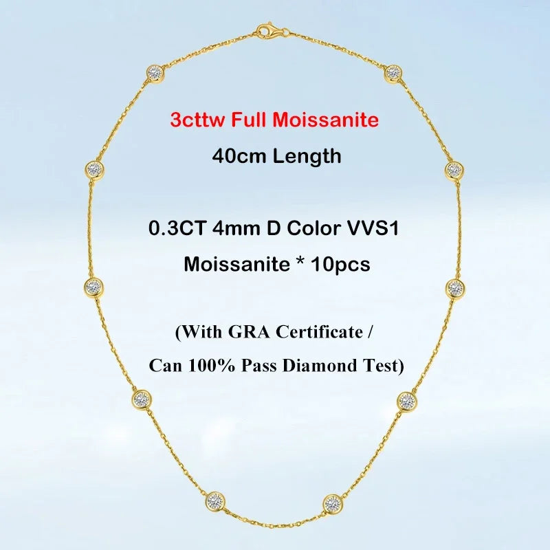 Cadena ajustable de plata de ley con moissanita 3mm