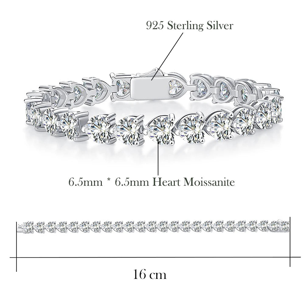 Pulsera de moissanita corte de corazón
