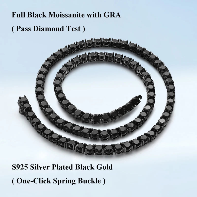 Collar tenis de moissanita negra de 3 - 6.5 mm