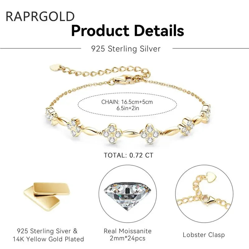 Pulsera de trébol de plata con moissanita