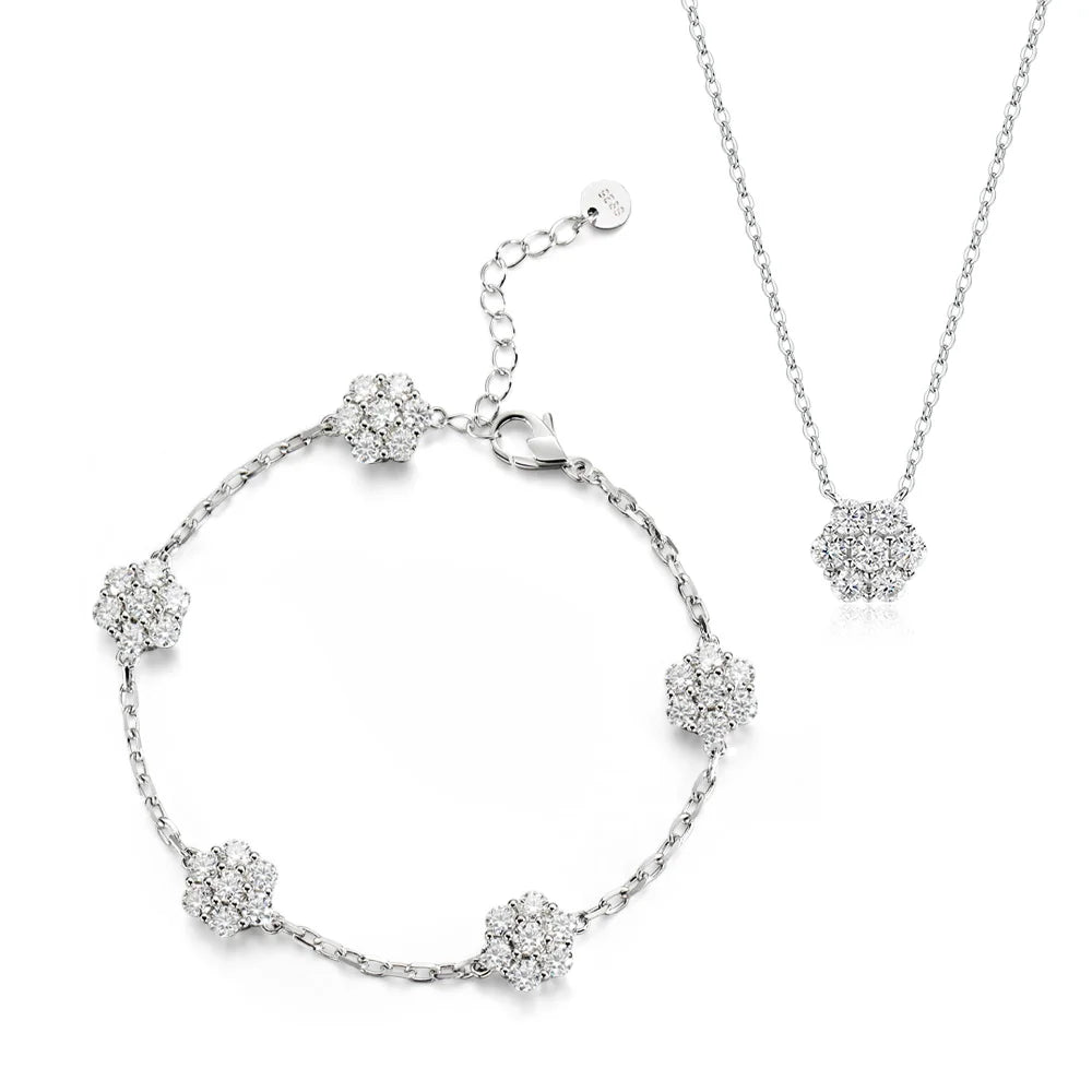 Pulsera de flores de plata de ley 925 con moissanita