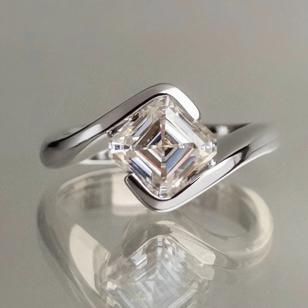 Conjunto de anillos de compromiso, moissanita con corte Asscher de 6x6mm