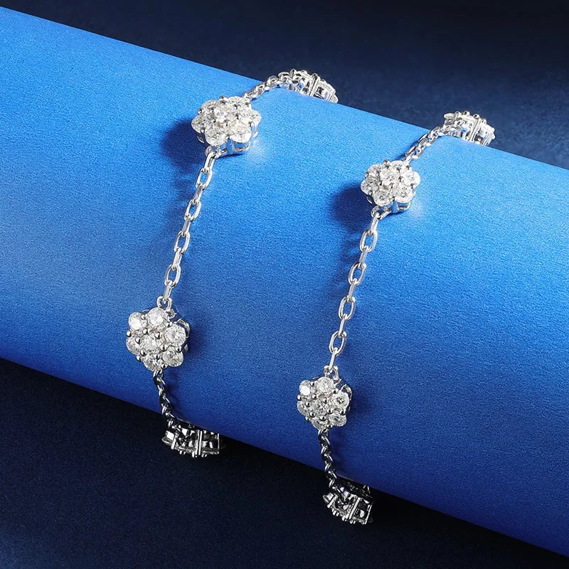 Pulsera de flores de plata de ley 925 con moissanita