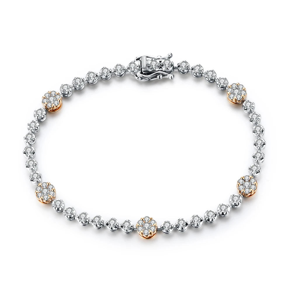 Pulseras de tenis de plata de ley S925 con moissanita, diseño con flores
