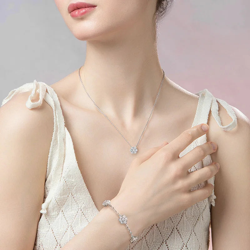 Pulsera de flores de plata de ley 925 con moissanita