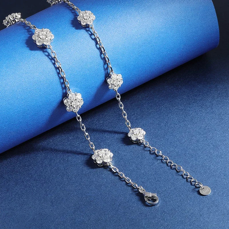 Pulsera de flores de plata de ley 925 con moissanita