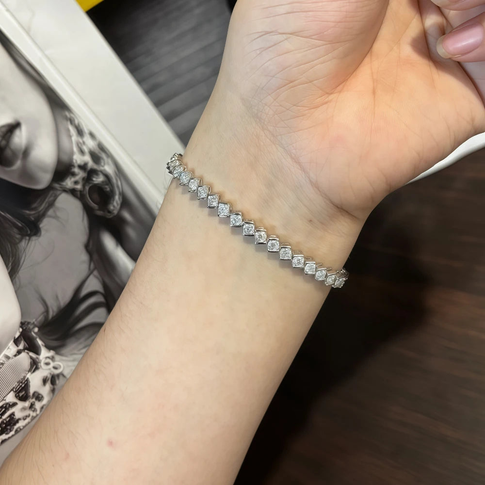 Pulseras de 3 mm con moissanita con forma de rombo
