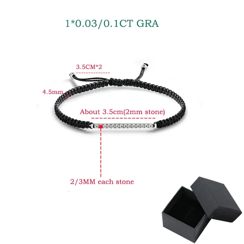 Pulseras de moissanita trenzada de 2/3 mm