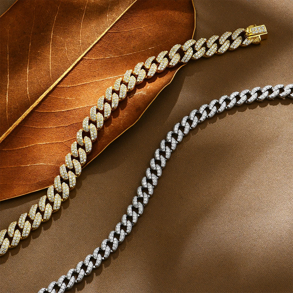 Cadena cubana de moissanita, Plata de Ley 925 chapada en oro de 18k