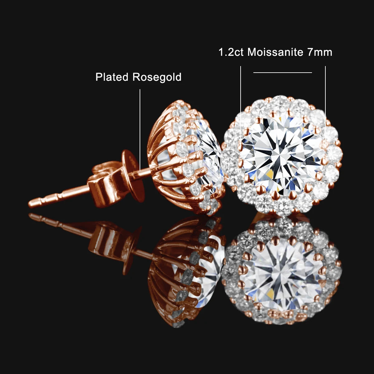 Aretes de plata con moissanita de 1.2 quilates