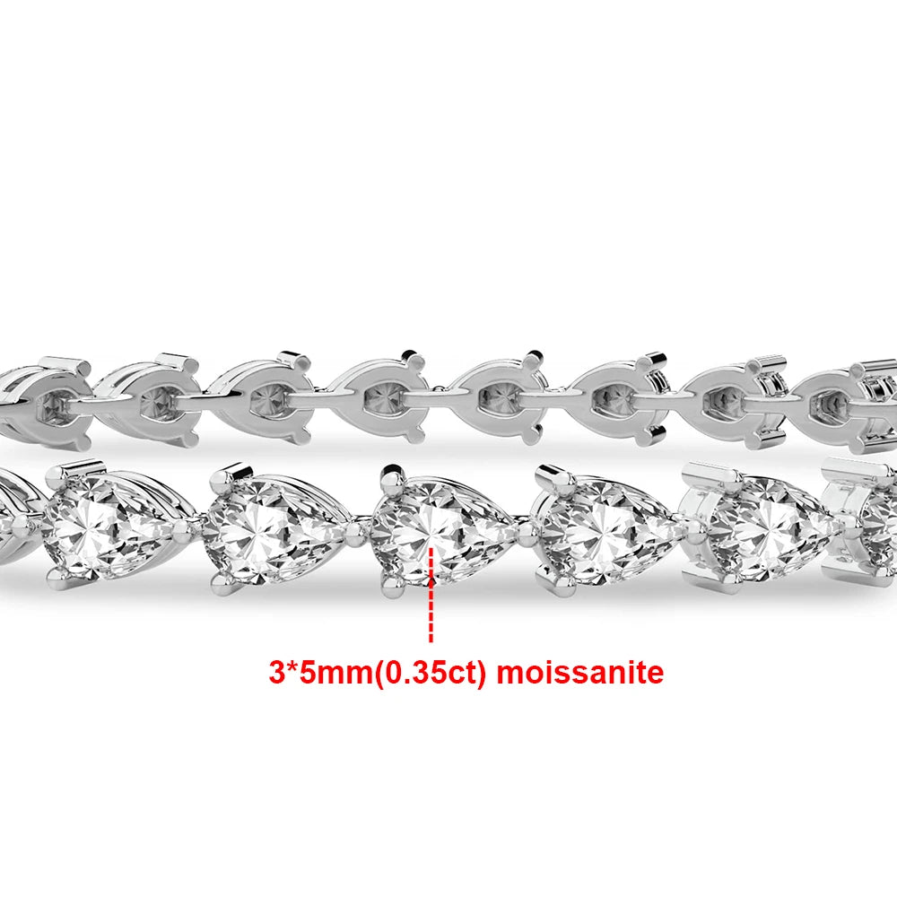 Pulsera de tenis de diamantes de moissanita con corte de perla de 3*5 mm
