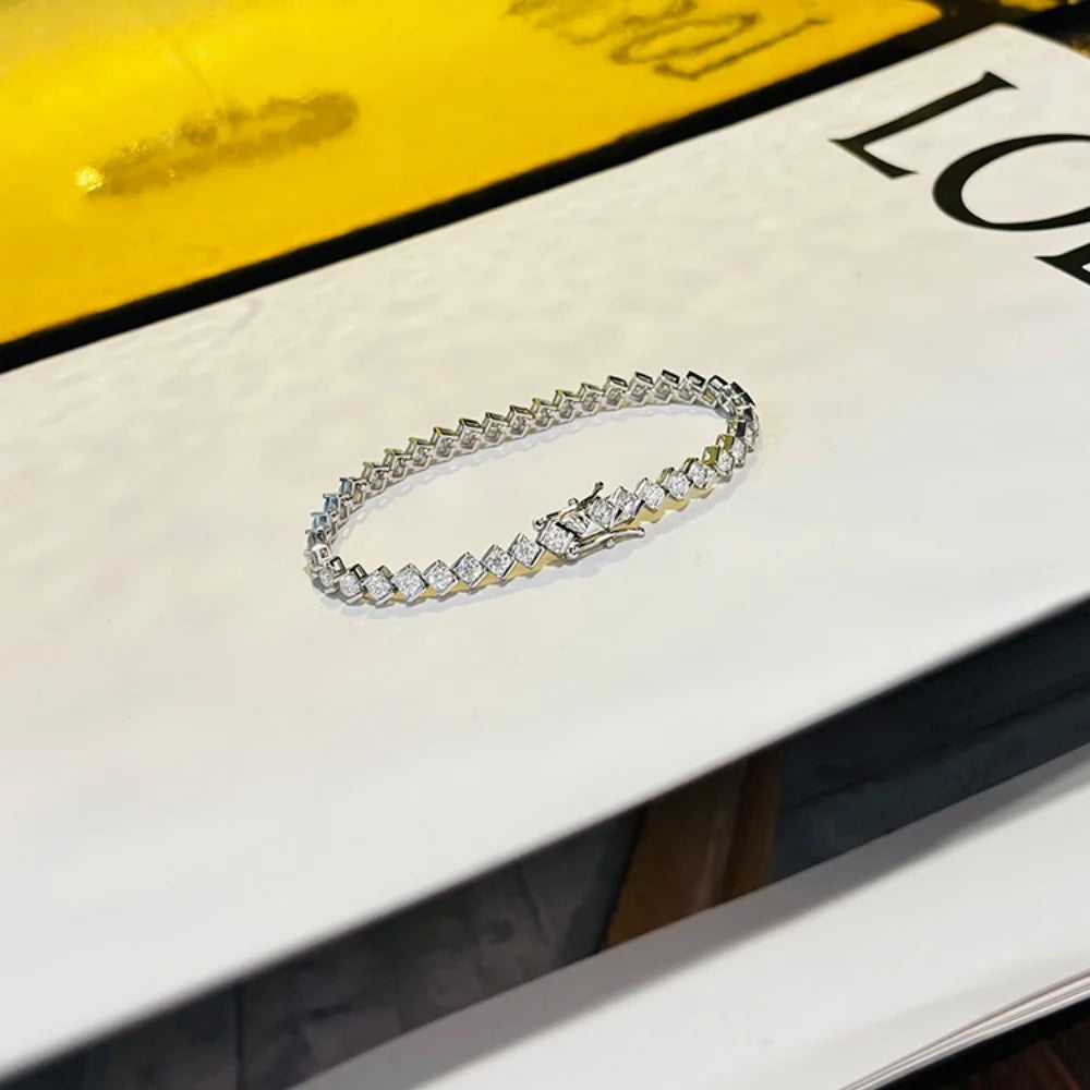 Pulsera tenis de moissanita corte princesa 3mm