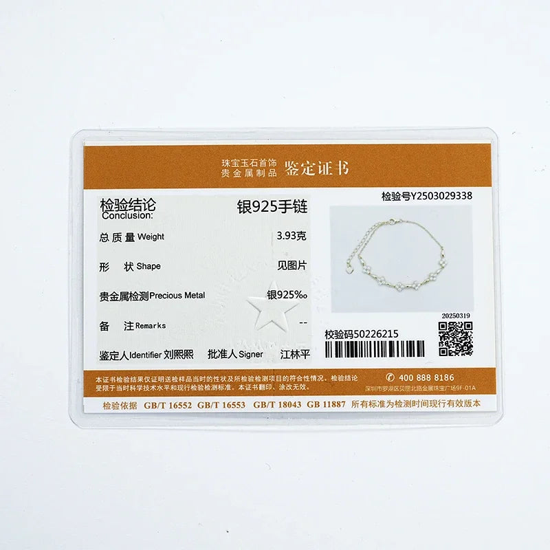 Pulsera de trébol de plata con moissanita