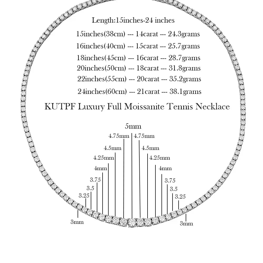 Collar de tenis de moissanita, degradados de tamaño 3-5mm