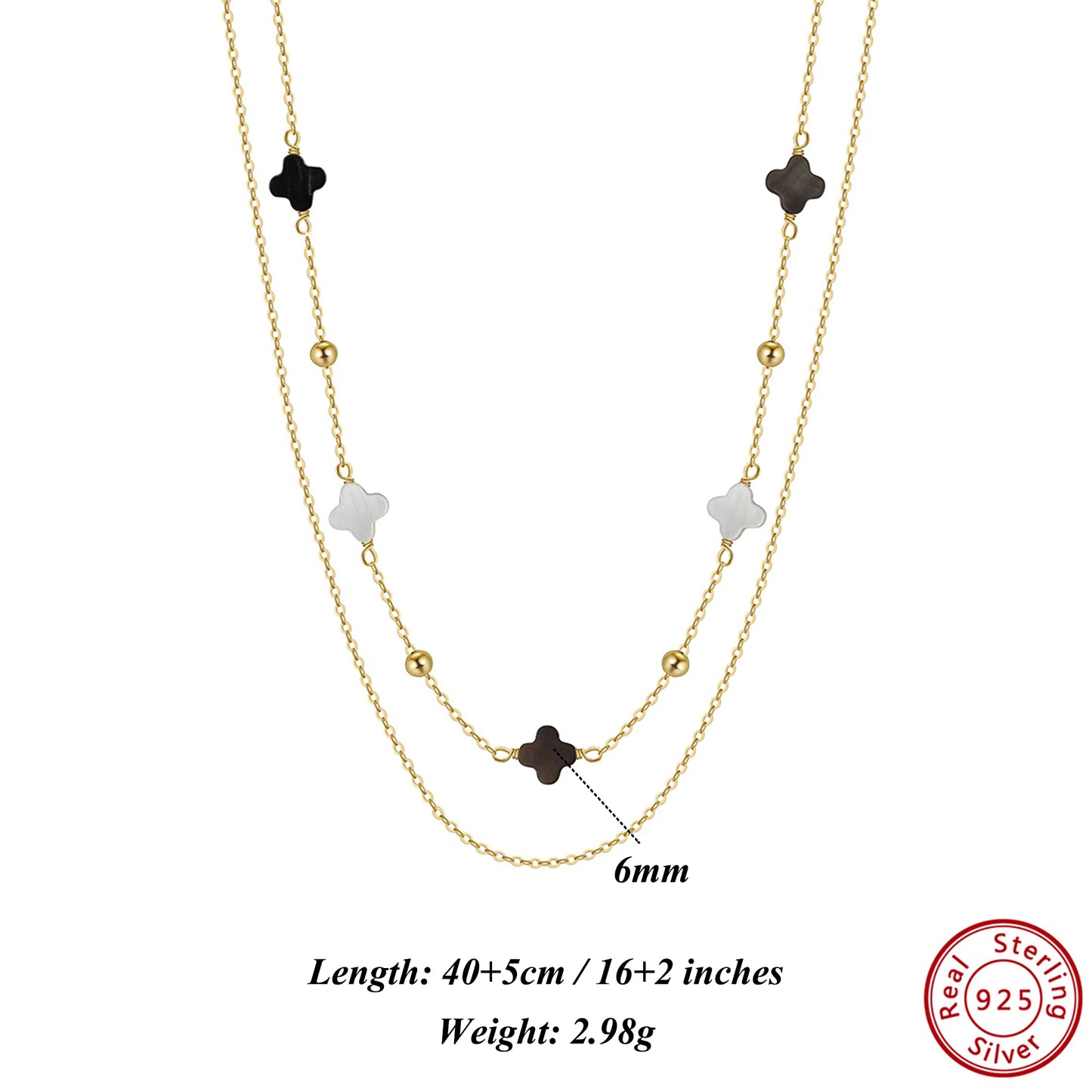 Gargantilla de plata S925 con diseño de trébol de cuatro hojas y hebra de conchas, estilo natural, regalo elegante para uso informal