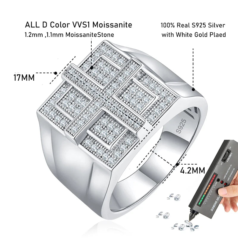 Anillo de moissanita completo para hombre