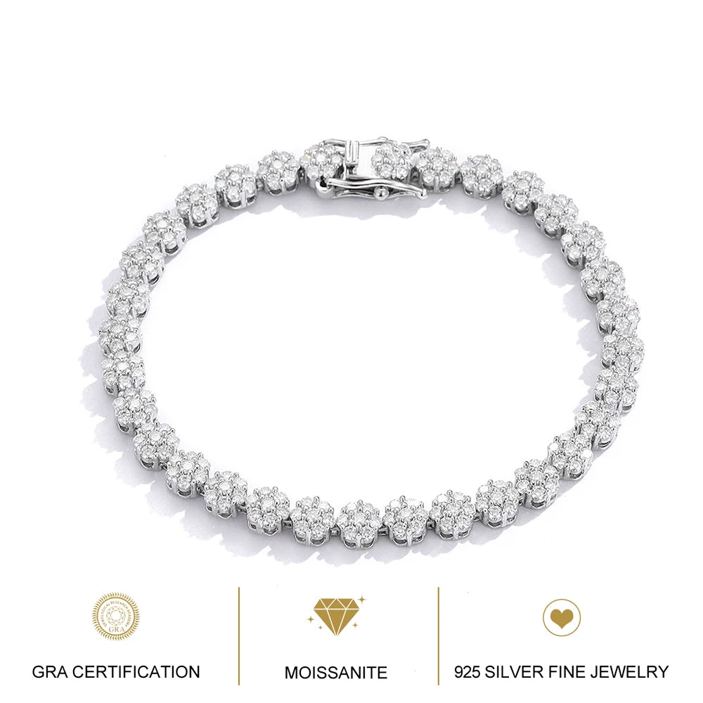 Pulseras de tenis con flor de moissanita completa