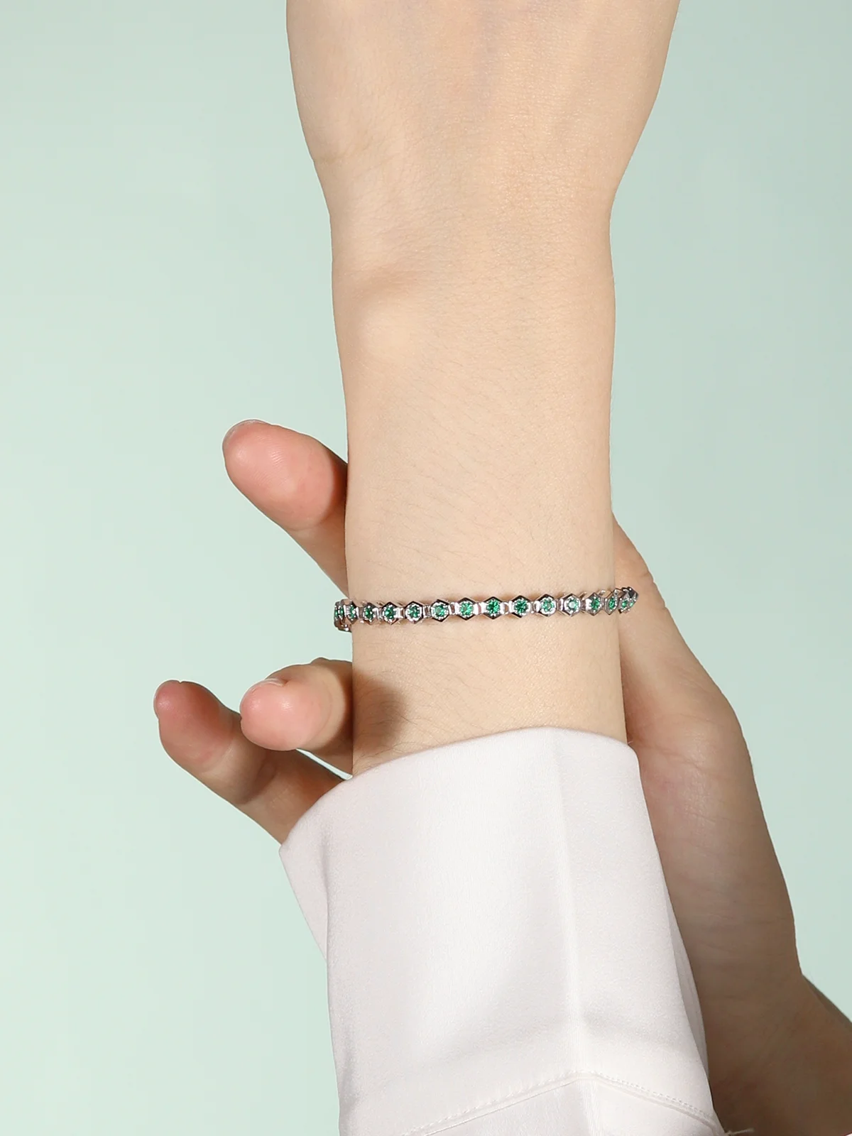 Nuevo brazalete de tenis de esmeralda cultivada en laboratorio de 2 mm,bisel hexagonal de panal