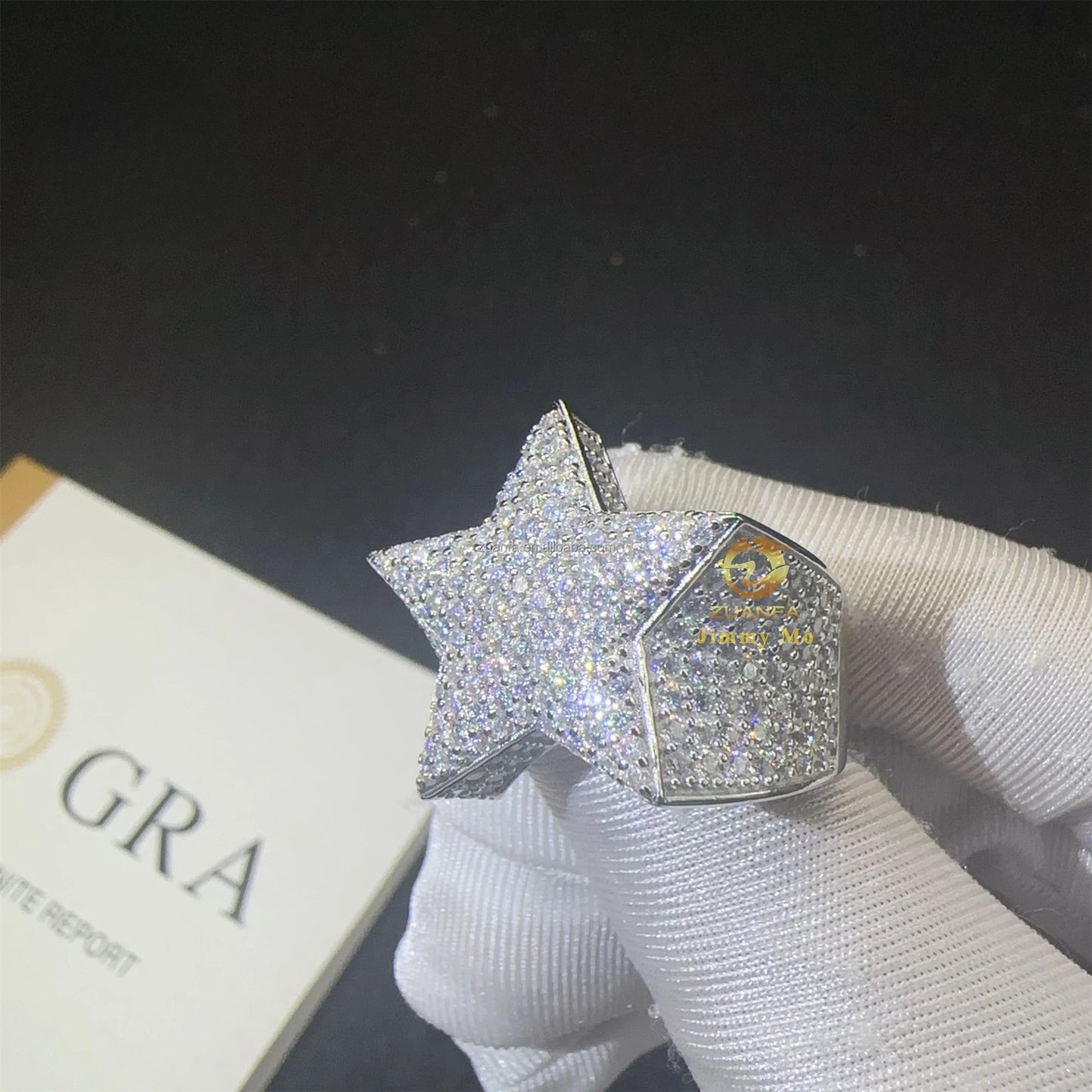 Anillo ice out estrella de moissanita vvs