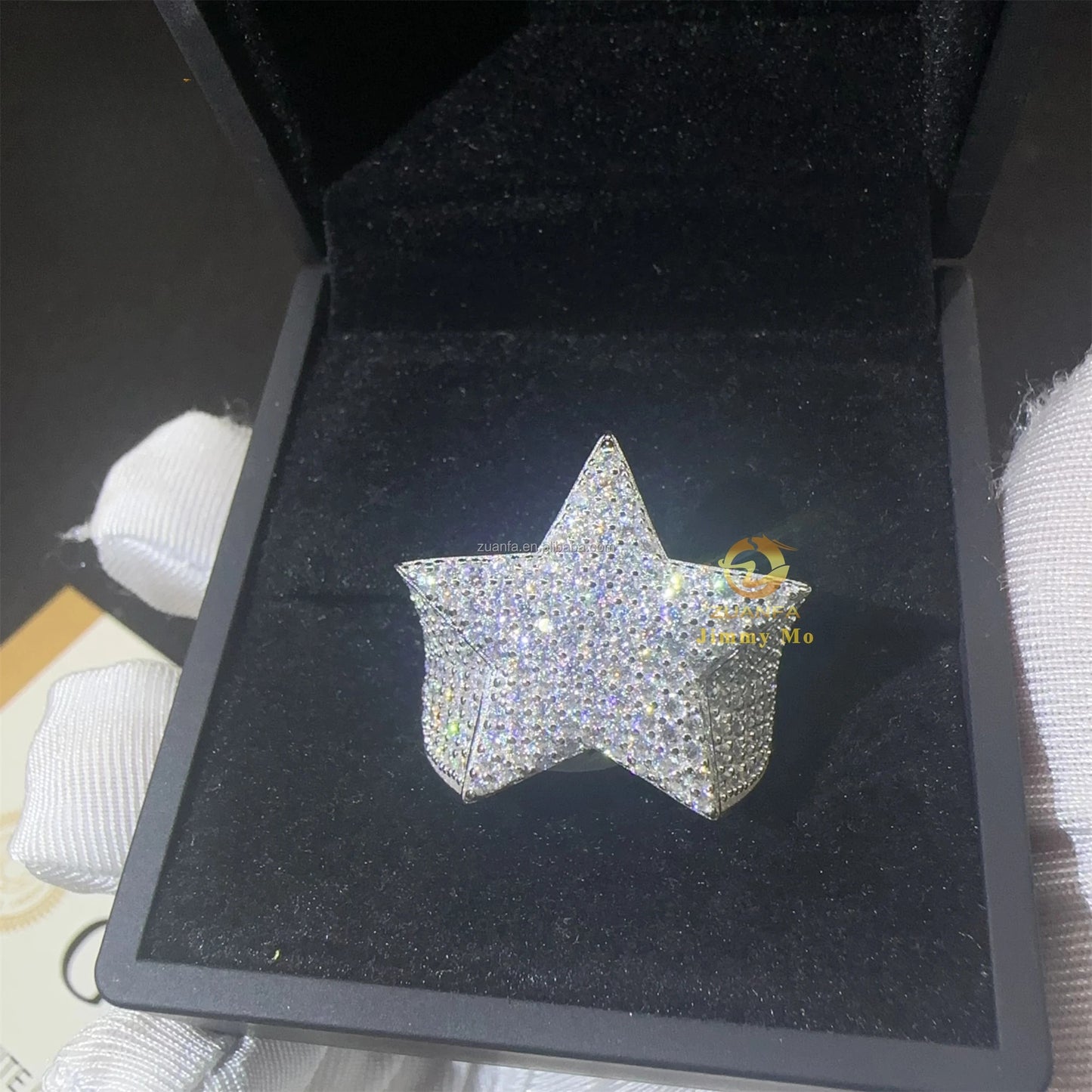 Anillo ice out estrella de moissanita vvs