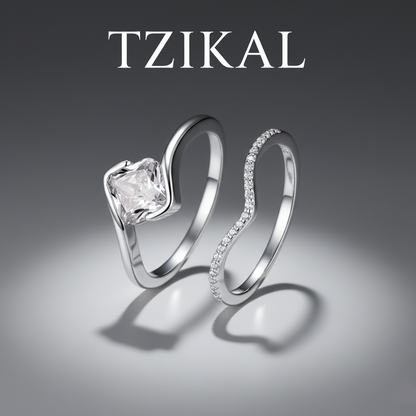 Conjunto de anillos de compromiso, moissanita con corte Asscher de 6x6mm