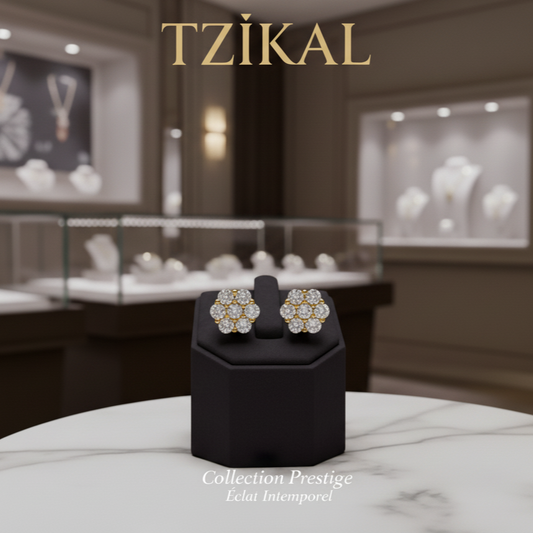 Aretes de moissanita diseño floral de 6 diamantes