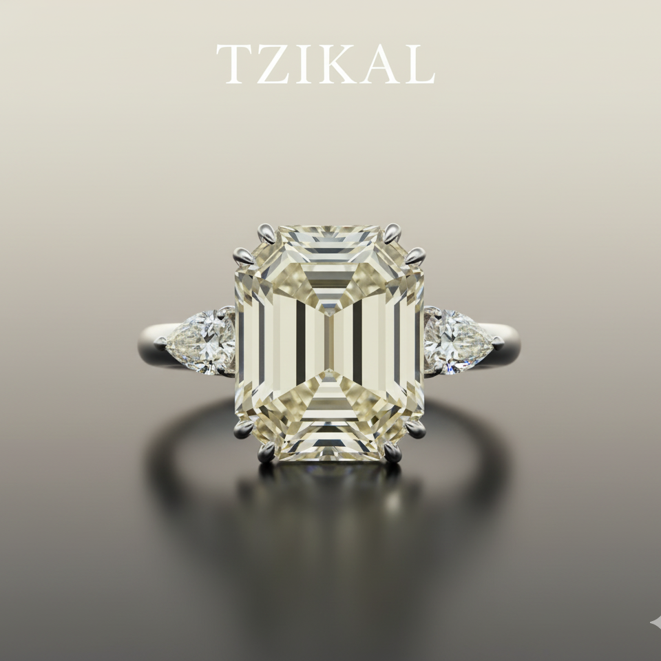 Anillo de compromiso, solitario corte Ascher con laterales corte pera