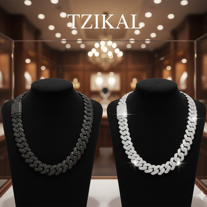 Cadena cubana de 10mm con moissanita negra