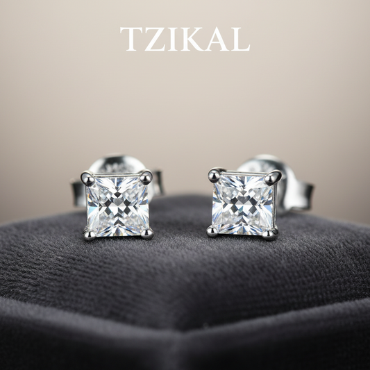 Aretes de moissanita corte princesa