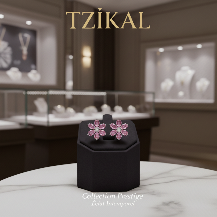 Aretes en diseño floral de plata con moissanita