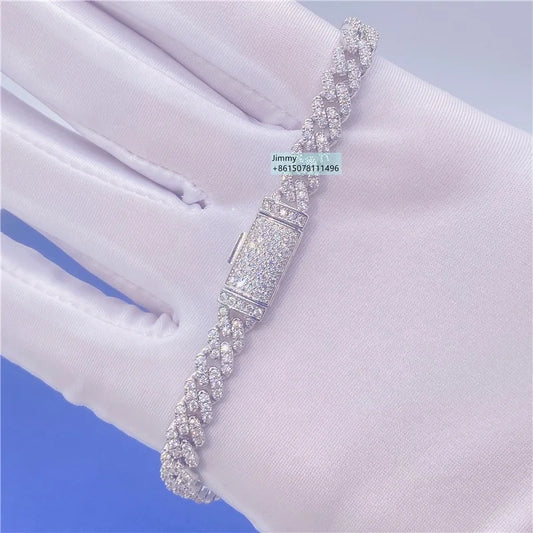Pulsera de cubana de 6mm de plata sólida con moissanita vvs