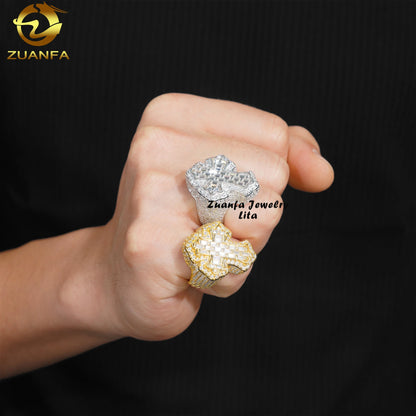 Anillo cruz de moissanita