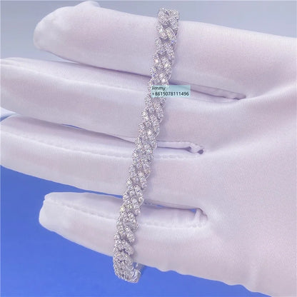 Pulsera de cubana de 6mm de plata sólida con moissanita vvs