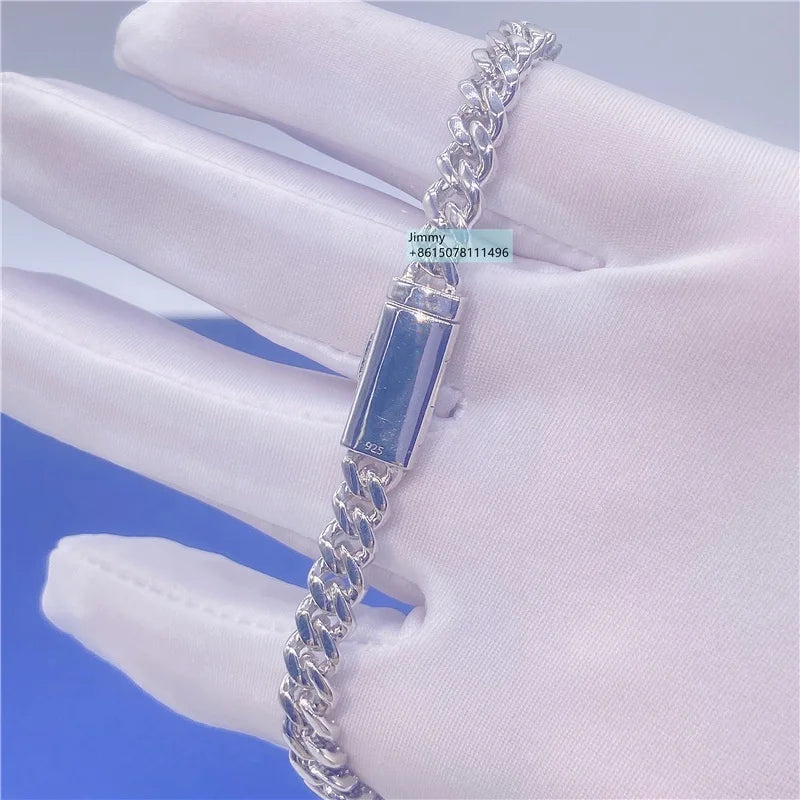 Pulsera de cubana de 6mm de plata sólida con moissanita vvs