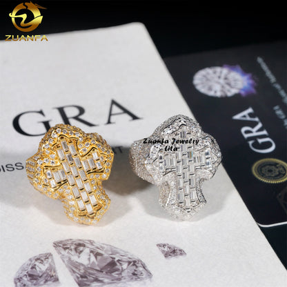 Anillo cruz de moissanita