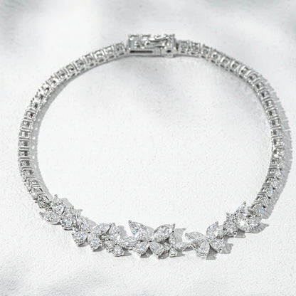 Pulsera de oro blanco de 18 quilates con diamantes cultivados en laboratorio, color DEF, claridad VS, talla marquesa.