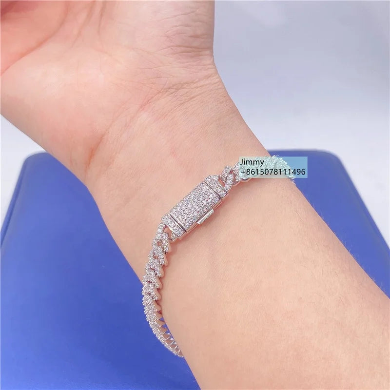 Pulsera de cubana de 6mm de plata sólida con moissanita vvs