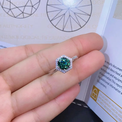 Anillo redondo de moissanita para mujer, 1 quilate, Color verde