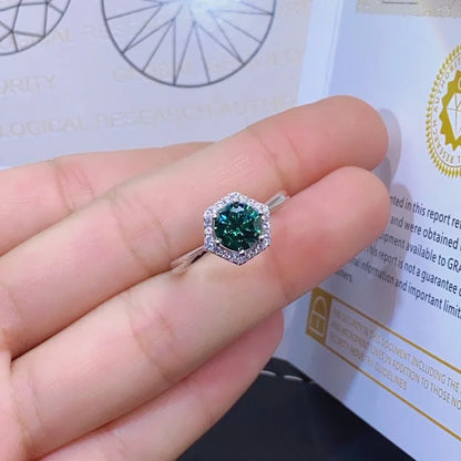 Anillo redondo de moissanita para mujer, 1 quilate, Color verde