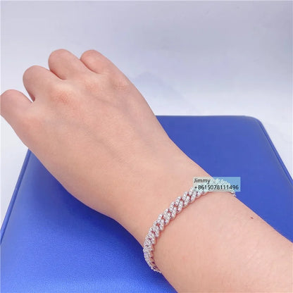 Pulsera de cubana de 6mm de plata sólida con moissanita vvs