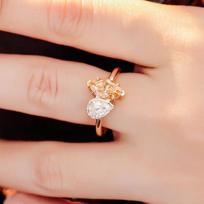 Anillos provenzales de moissanita Toi Et Moi de 10K/14K/18K para mujer, corte Marquesa, 1,5 CT, champán, Luruxy, anillos de compromiso, certificado GRA