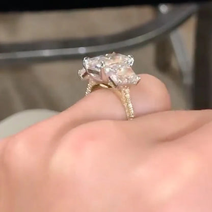 Anillo de compromiso de moissanita JOVOVASMILE de 4,5 quilates, 11x8mm, oro de 18k, hielo triturado, radiante, alianza de boda de eternidad 3/4 para mujer