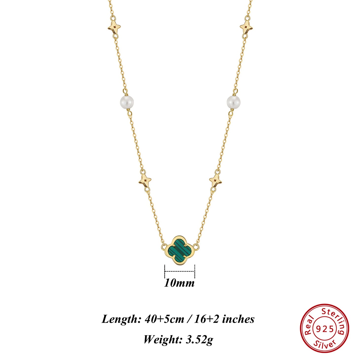 Gargantilla de plata S925 con diseño de trébol de cuatro hojas y hebra de conchas, estilo natural, regalo elegante para uso informal